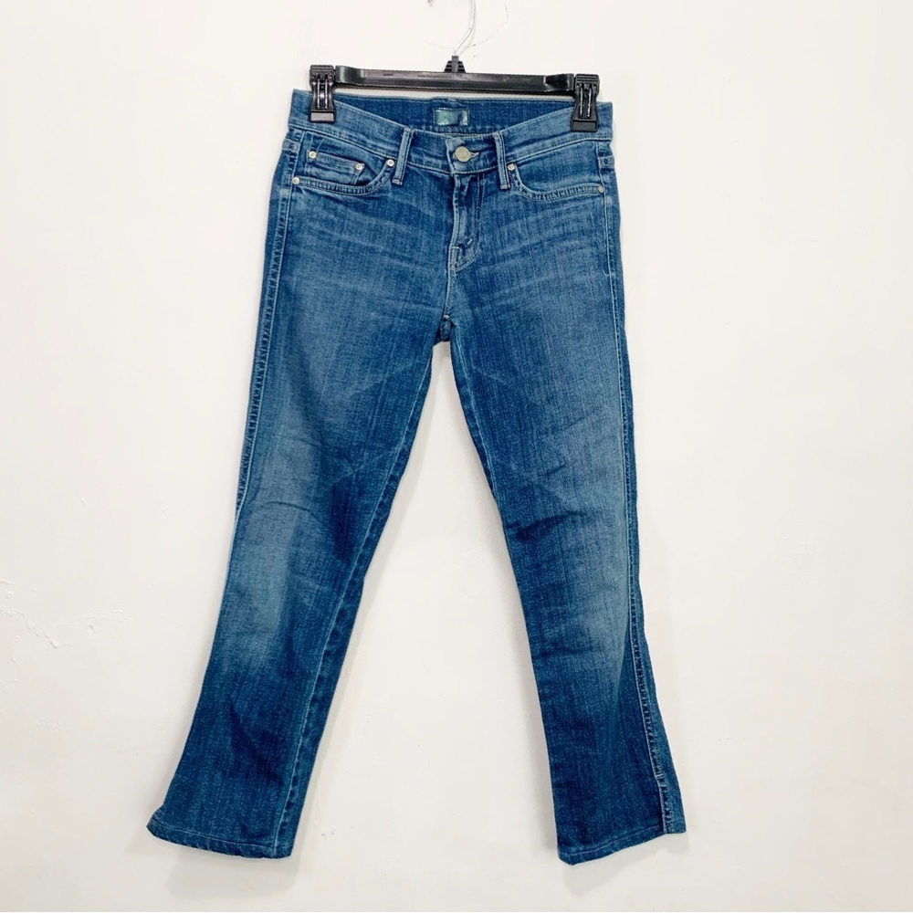 MOTHER DENIM The Crop Slasher Medium Wash Slim Straight Ankle Slit Jeans size 25